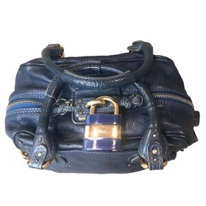 CHLOE Paddington Navy Blue Leather Satchel Hand Bag with Lock & Key